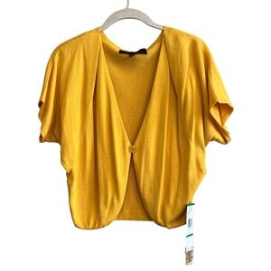 Nine West Yellow Knit Fabric Short Sleeve Cropped Cardigan Size Large